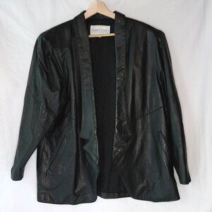 Fairfax & Kent vintage black leather puff sleeve and shoulder pads coat size 1X